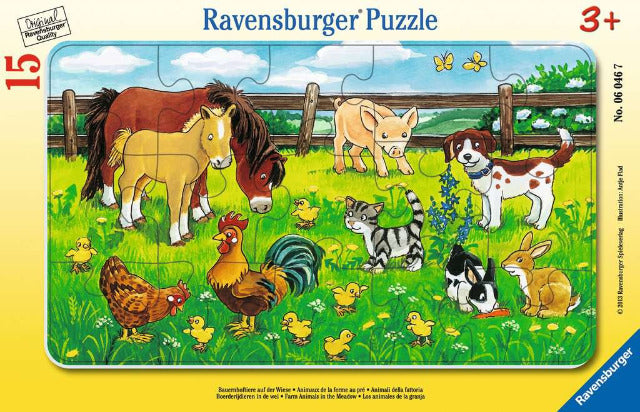 Ravensburger Puzzle Frame 15 Piece, Farm Animals in the Meadow - Treasure Island Toys