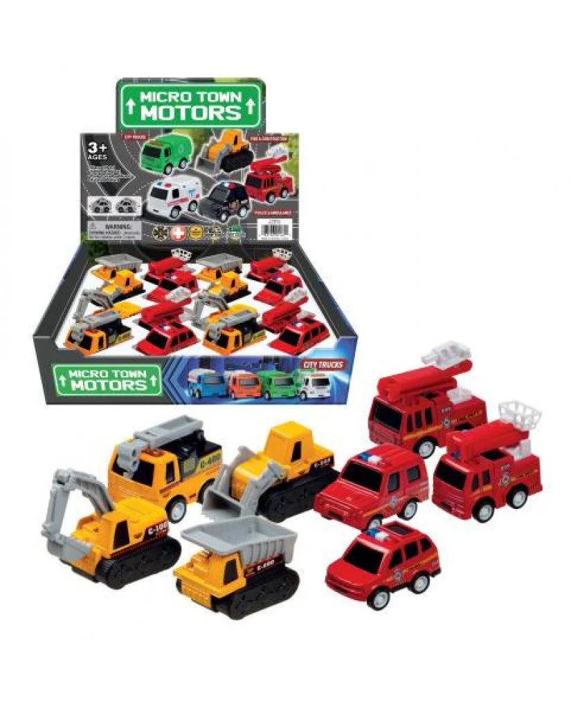 Micro Town: Mini Fire and Construction Pullback & Go - Treasure Island Toys