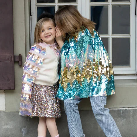 Great Pretenders Cape - 5th Avenue Paillette, Gold/Pink - Treasure Island Toys