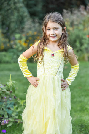Great Pretenders Dress - Velvety Soft Yellow Princess with Arm Warmers, Size 3-4 - Treasure Island Toys