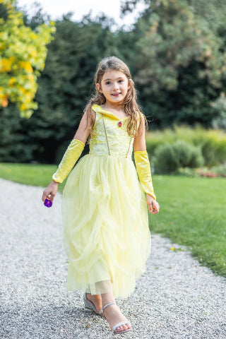 Great Pretenders Dress - Velvety Soft Yellow Princess with Arm Warmers, Size 3-4 - Treasure Island Toys