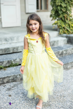 Great Pretenders Dress - Velvety Soft Yellow Princess with Arm Warmers, Size 3-4 - Treasure Island Toys