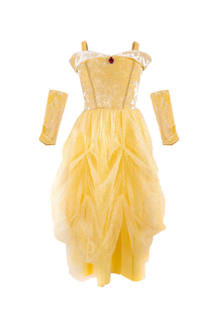 Great Pretenders Dress - Velvety Soft Yellow Princess with Arm Warmers, Size 3-4 - Treasure Island Toys