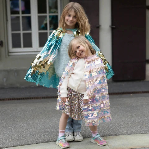 Great Pretenders Cape - 5th Avenue Paillette, Gold/Pink - Treasure Island Toys