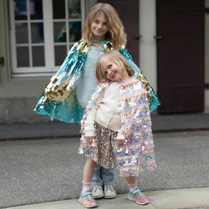 Great Pretenders Cape - 5th Avenue Paillette, Gold/Pink - Treasure Island Toys