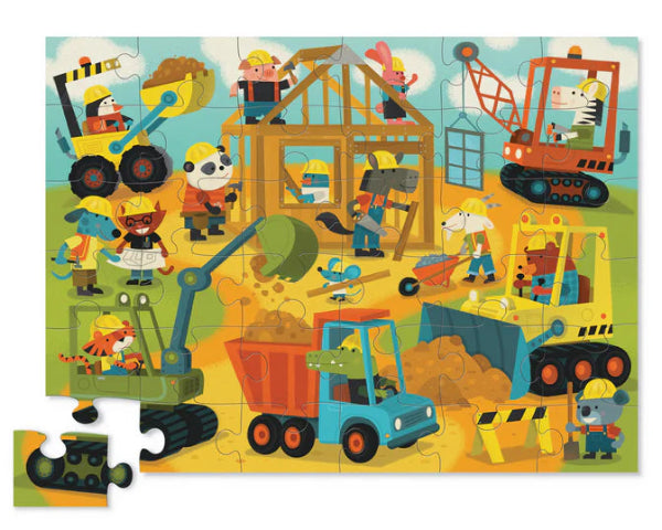 Crocodile Creek Puzzle Floor Busy Builders, 36 Piece - Treasure Island Toys