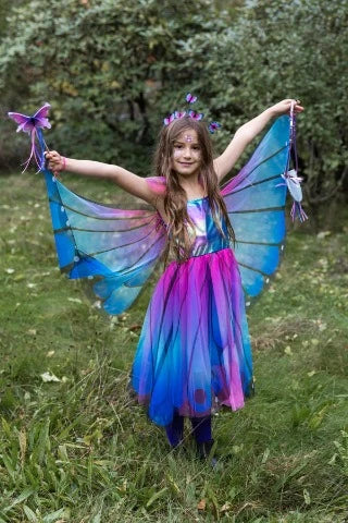 Great Pretenders Dress - Blue Butterfly Twirl Dress with Wings & Headband - Treasure Island Toys