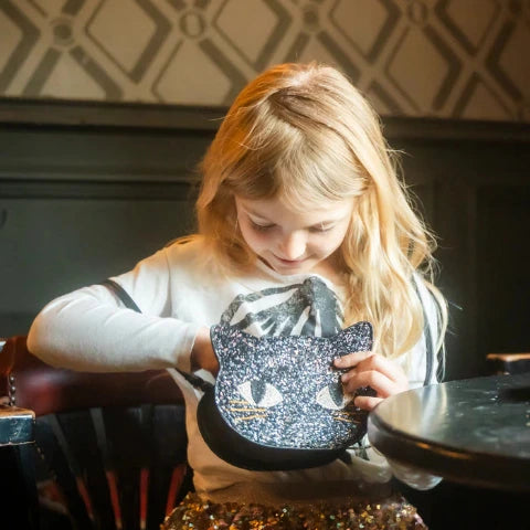 Great Pretenders Purse - Cat's Meow Black Chunky Glitter Kitty Purse - Treasure Island Toys