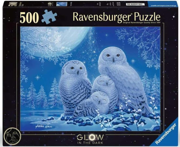 Ravensburger Puzzle Glow 500 Piece, Owls in the Moonlight - Treasure Island Toys