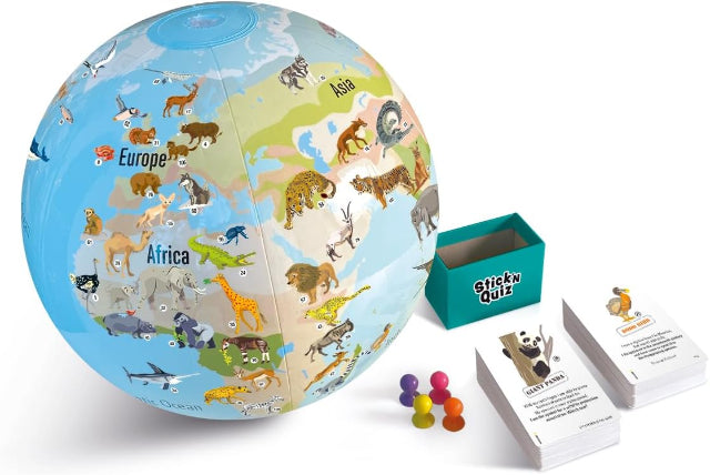 Caly Globes Stick N' Quiz Animal Quest Game with Inflatable Globe - Treasure Island Toys