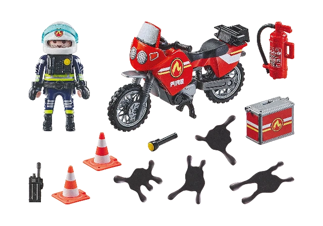 Playmobil Action Heroes Fire Motorcyle at Oil Spill Accident - Treasure Island Toys