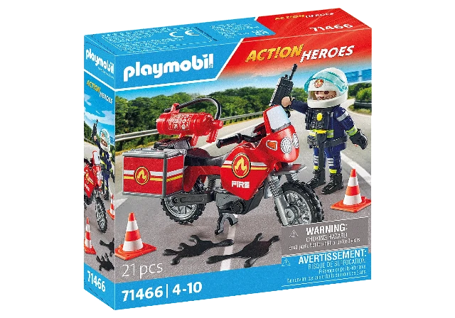 Playmobil Action Heroes Fire Motorcyle at Oil Spill Accident - Treasure Island Toys