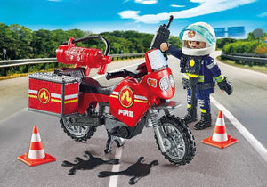 Playmobil Action Heroes Fire Motorcyle at Oil Spill Accident - Treasure Island Toys