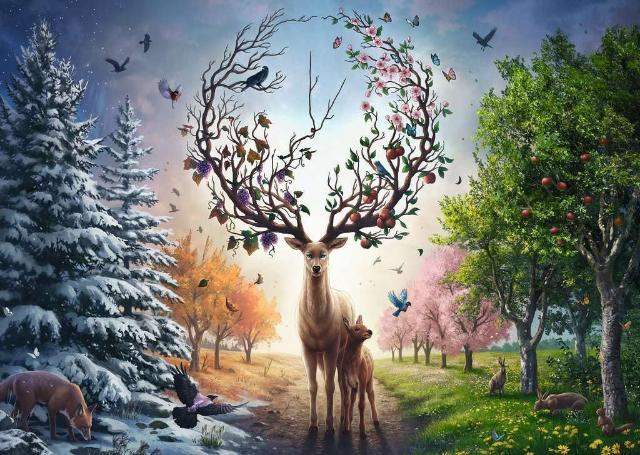 Ravensburger Puzzle 1000 Piece, 50th Anniversary: Magical Deer & Four Seasons