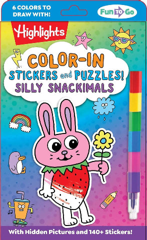 Highlights Fun to Go Colour-In Stickers and Puzzles! Silly Snackimals - Treasure Island Toys