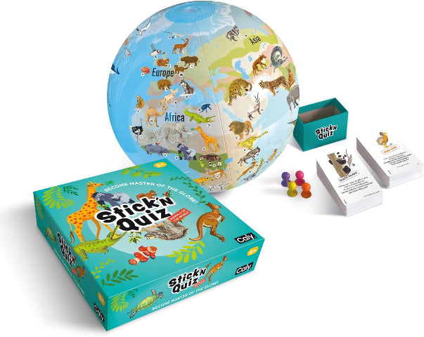 Caly Globes Stick N' Quiz Animal Quest Game with Inflatable Globe - Treasure Island Toys
