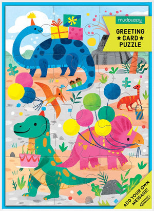 Galison Mudpuppy Puzzle Greeting Card - Dino Party - Treasure Island Toys