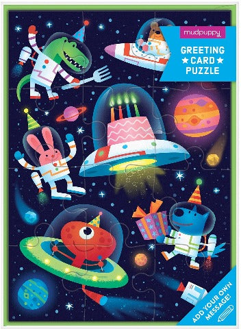Galison Mudpuppy Puzzle Greeting Card - Cosmic Party - Treasure Island Toys