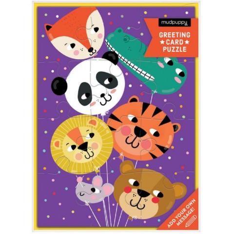 Galison Mudpuppy Puzzle Greeting Card - Animal Balloons - Treasure Island Toys