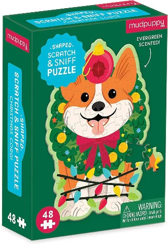 Galison Mudpuppy Mini Scratch & Sniff Puzzle - Christmas Corgi