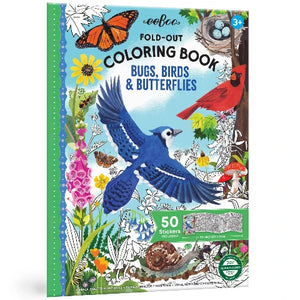 eeBoo Art Fold-Out Coloring Book Bugs, Birds and Butterflies - Treasure Island Toys
