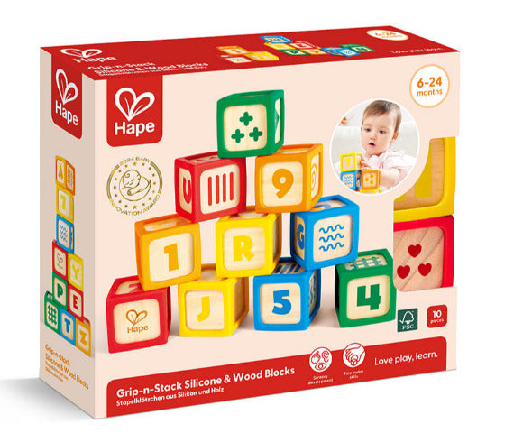 Hape Baby Grip-n-Stack Silicone Wood Blocks