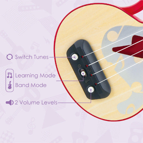 Hape Music Learn with Lights Electric Ukulele, Red - Treasure Island Toys