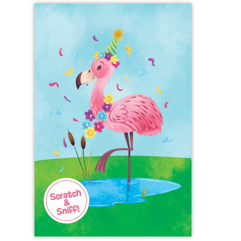Greeting Card Enclosure - Scratch n' Sniff Strawberry Flamingo - Treasure Island Toys