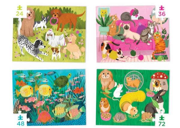 Crocodile Creek Four Puzzle Set, Playful Pets - Treasure Island Toys