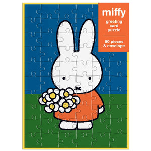 Galison Mudpuppy Puzzle Greeting Card - Miffy with Flowers