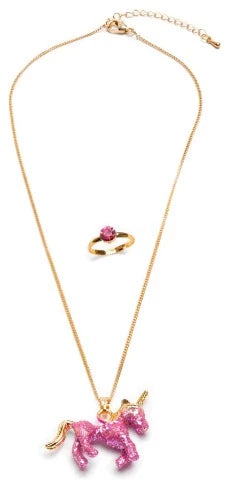 Great Pretenders Fashion - Glitter Pink Unicorn Necklace & Ring - Treasure Island Toys