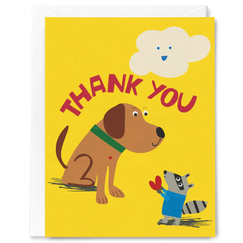 Happy Just Happy Greeting Card - Thank You Dog & Raccoon