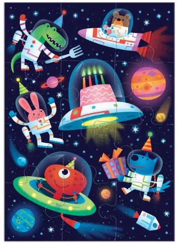 Galison Mudpuppy Puzzle Greeting Card - Cosmic Party - Treasure Island Toys