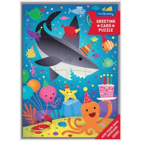 Galison Mudpuppy Puzzle Greeting Card - Shark Party