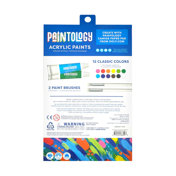 Ooly Paintology Acrylic Paints + 2 Brushes - Classic Colours