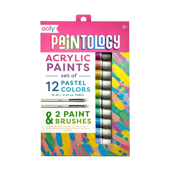 Ooly Paintology Acrylic Paints + 2 Brushes - Pastel Colours