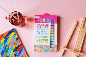 Ooly Paintology Acrylic Paints + 2 Brushes - Pastel Colours