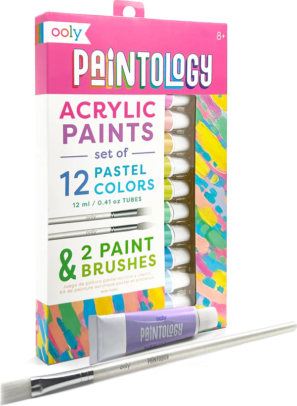 Ooly Paintology Acrylic Paints + 2 Brushes - Pastel Colours