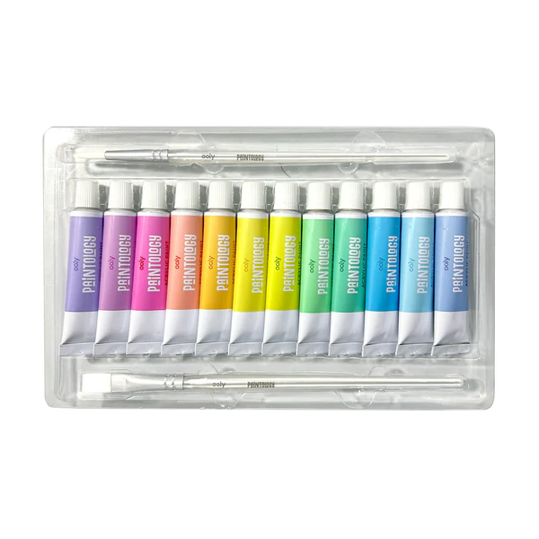 Ooly Paintology Acrylic Paints + 2 Brushes - Pastel Colours