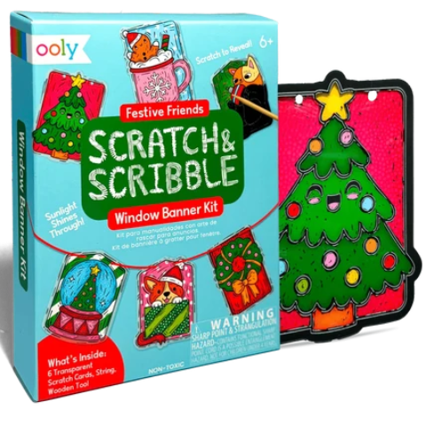 Ooly Mini Scratch & Scribble: Window Banner Kit - Festive Friends - Treasure Island Toys