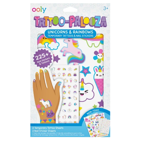 Ooly Tattoo-Palooza Tattoos & Nail Stickers - Unicorns & Rainbows - Treasure Island Toys