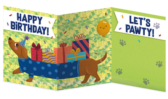 Greeting Card Birthday - Wiener Dog With Gifts - Treasure Island Toys