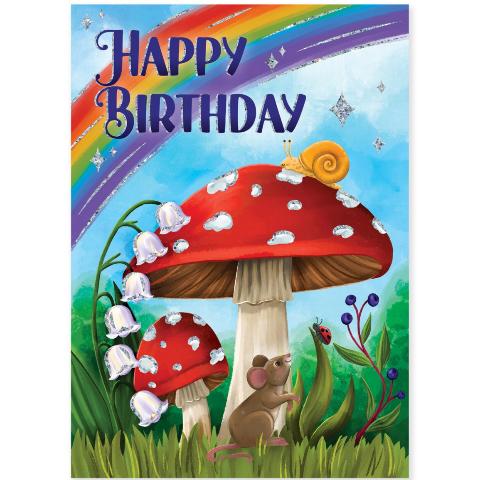 Greeting Card Birthday - Glitter Mushrooms