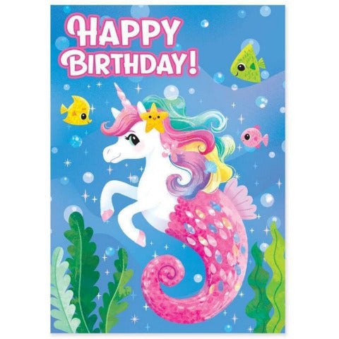 Greeting Card Birthday - Glitter Seahorse Unicorn - Treasure Island Toys
