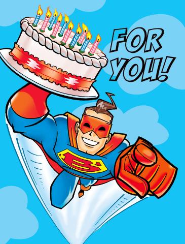 Greeting Card Enclosure - Superhero With Cake