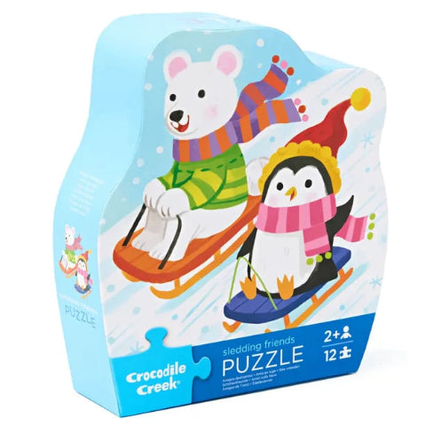 Crocodile Creek Puzzle Mini Shaped Sledding Friends, 12 Piece
