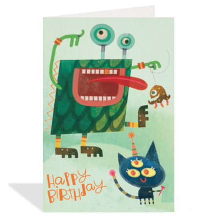 Greeting Card Enclosure - Monster and Cat