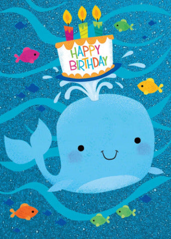 Greeting Card Birthday - Glitter Whale with Cake - Treasure Island Toys