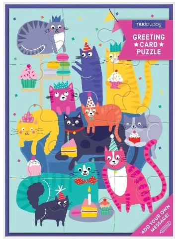 Galison Mudpuppy Puzzle Greeting Card - Cat Party - Treasure Island Toys