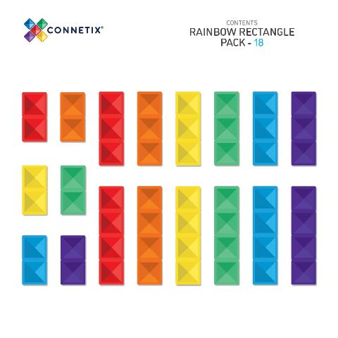 Connetix Tiles Rainbow Rectangle Pack, 18 Pieces